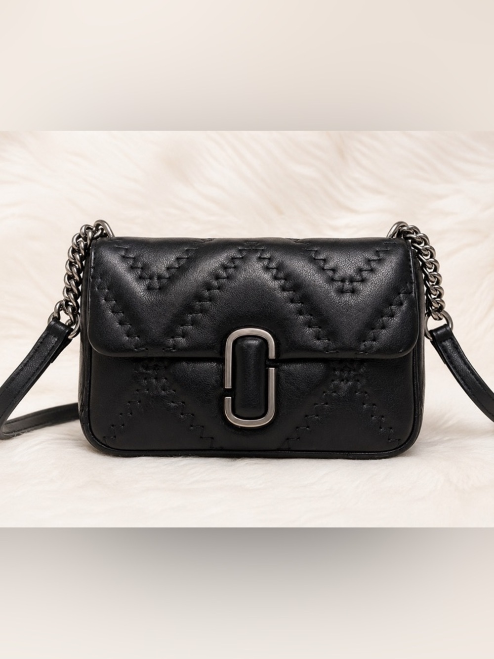 Marc Jacobs The J Marc Mini Quilted Leather Bag Black Silver